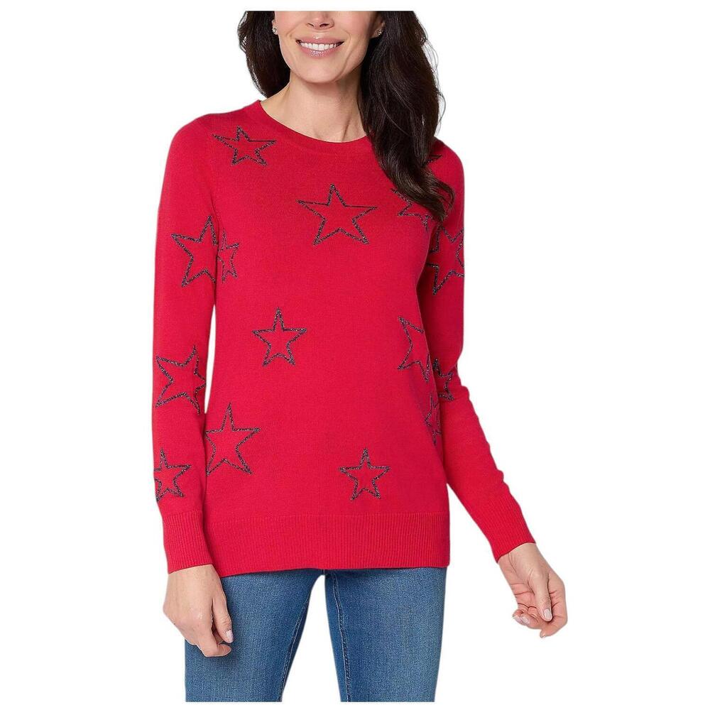 Belle by Kim Gravel Women`s Sketchy Open Shining Star Sweater Red - Regular - Picture 1 of 1